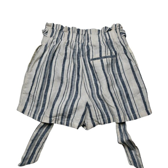 Zara Women's Cream and Blue Summer Linen Striped Shorts, size Extra Small - Picture 2 of 8
